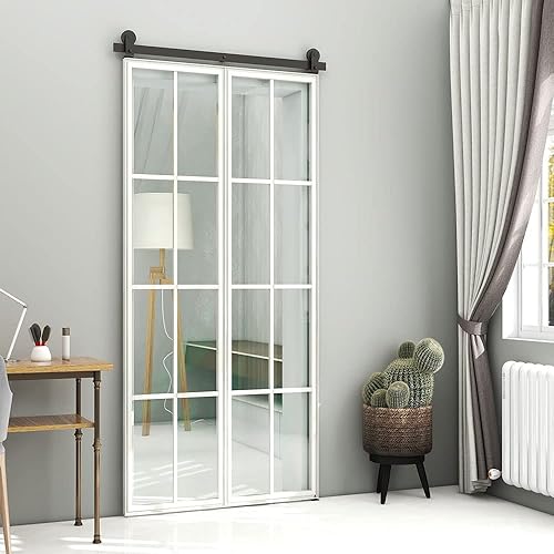 Miniatura 2 de Kit de rieles de puerta corrediza de granero plegable de 36 pulgadas, suave y silencioso, rodillo negro montado en la parte superior, fácil de