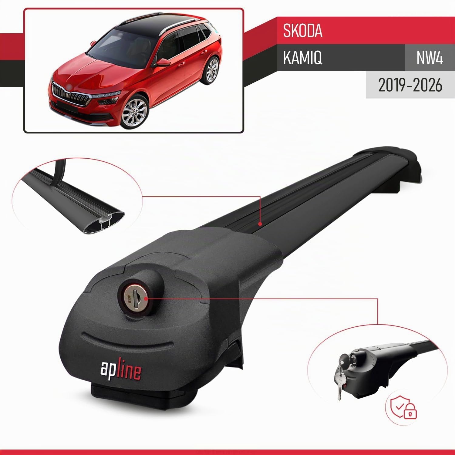 Compatibile con Skoda Kamiq 2019-2025 Ace-1 Barre Tetto Portapacchi Auto Barre Portatutto Nero Alluminio 2 Barre