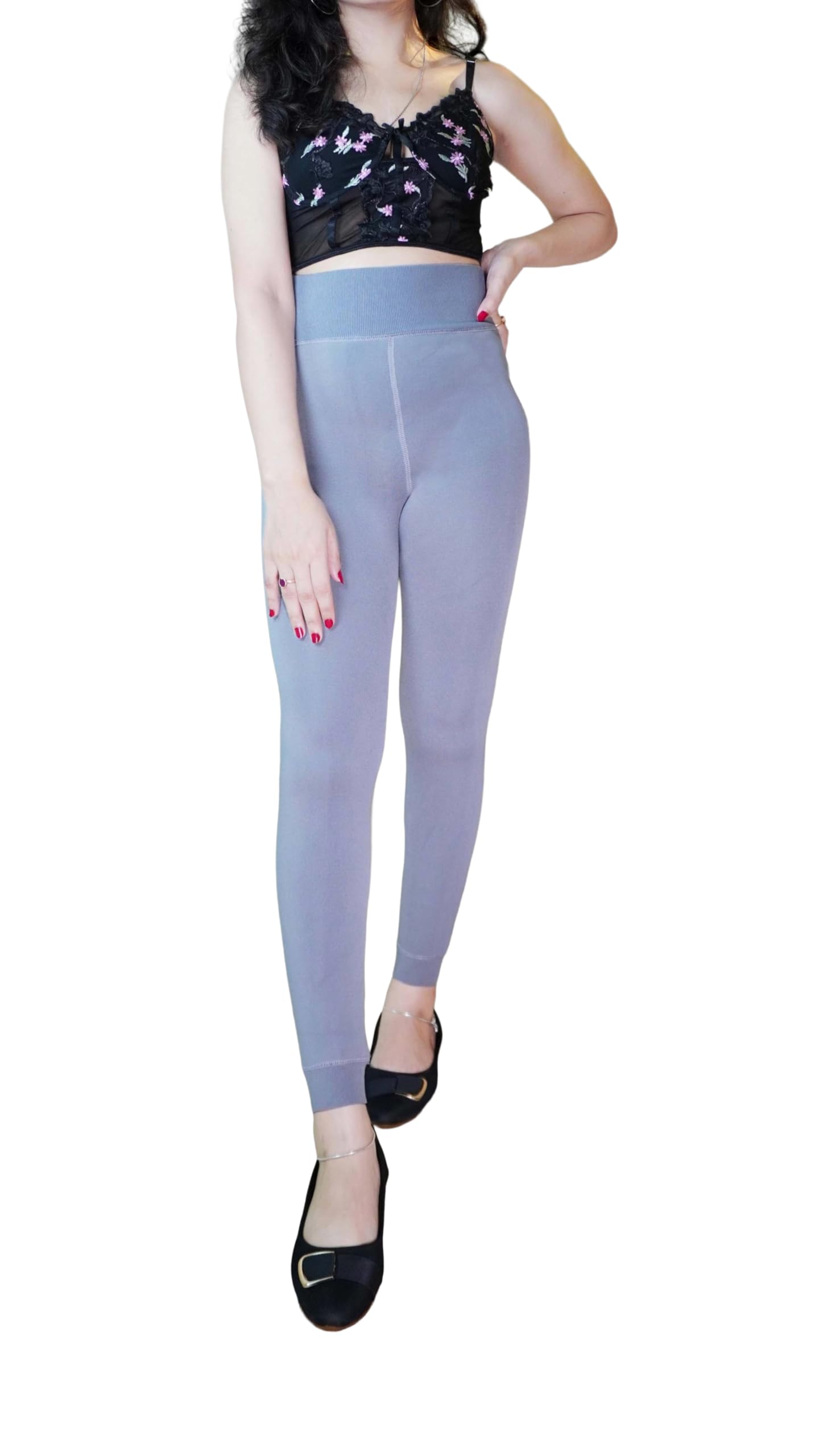 muselot Grey Fur Lined Leggings for Women| Open Foot Thermal Winter Tights with Dense Warm Inner| Soft Stretch Fit Comfortable Daily Wear| Flexible Sizing up to 7XL-picture-26