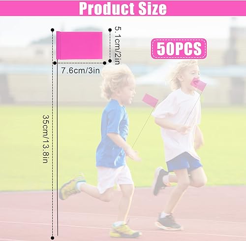 Vista 2 de 50 banderas de marcado de 2 x 3 pulgadas con poste de acero, banderas de estacas de vinilo, banderas de césped para patio, industriales