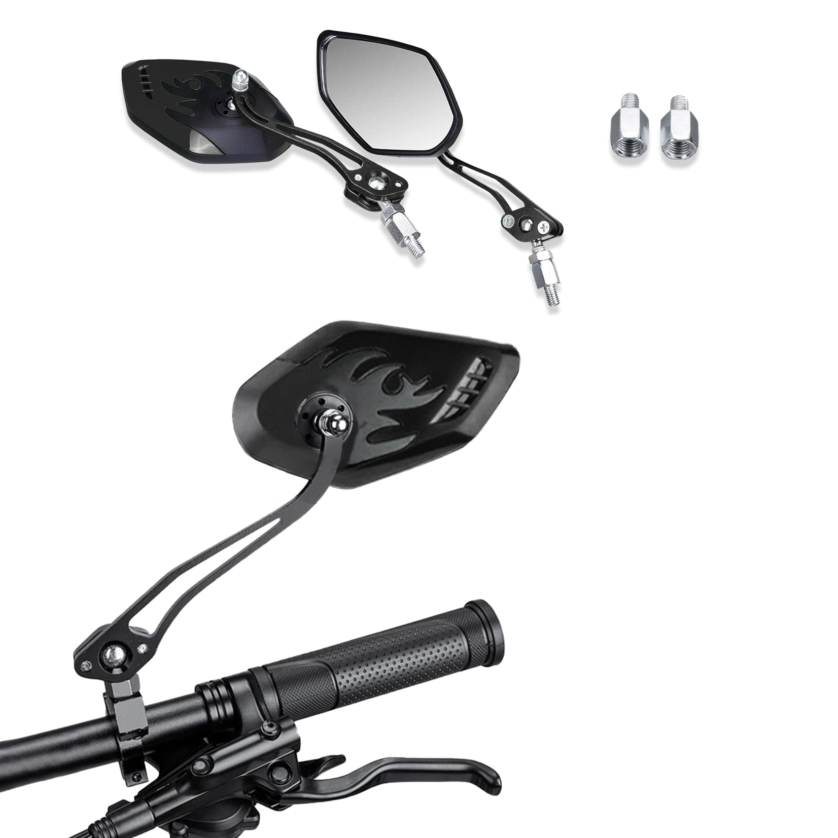 ASUBHA 2PCS Motorcycle Mirrors, Motorcycle Mirrors for Handlebar, Convex Handlebar Rear View Side Mirror with M8 M10 Bolt, Wide Angle Rear View Mirror Car Accessories for Scooter ATV UTV Dirt Bike