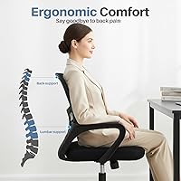 Vista 4 de DUMOS Home Office Computer Chair - Ergonomic Mid Back Desk with Lumbar Support and Rocking Mode, Height Adjustable with Fixed Armrest, for