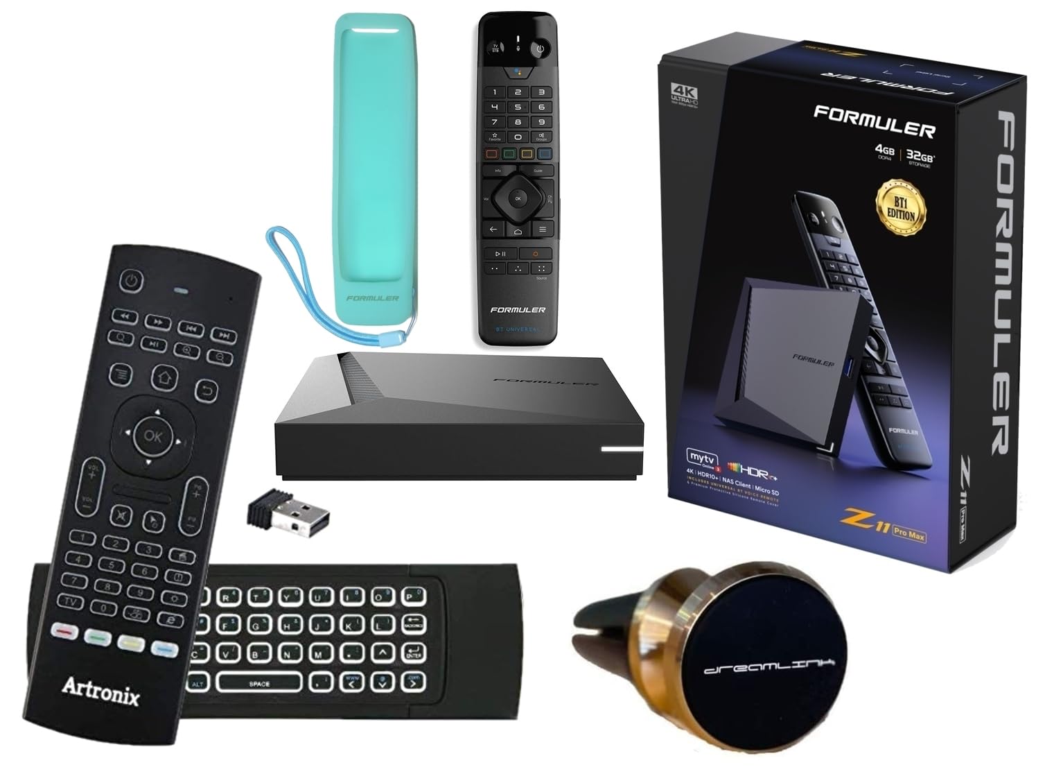 Formuler Z11 Pro Max Android 11 4GB Ram 32GB ROM 4K with Universal Bluetooth Voice Remote Control BT1 Edition & Case Cover + Extra Air Remote Keyboard Backlit + Extra Magnetic Mount