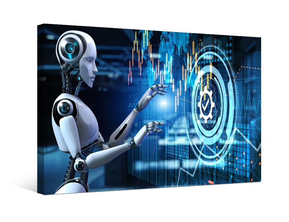 LSIUHWUWI Mechanized Industry Robot Canvas Wall Art AI Robotics Pictures Factory Production Wall Paintings for Factory Office Modern