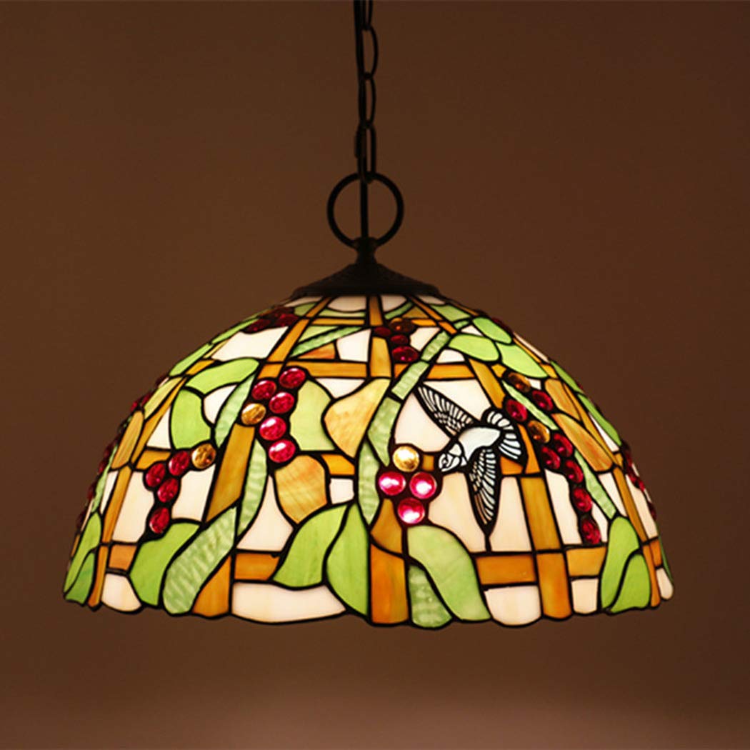 HJRegaFimu 16-in Pendant Light Fixture Stained Glass Design Ceiling Lamp Chandelier Retro Art Restaurant Hanging E27 D Comfortable Anniversary
