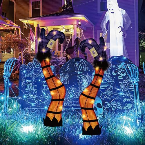 SANHSEHOME 30" Halloween Lighted Witch Legs with Stakes | Light Up Witch Feet with Timer & 8 Lighting Modes, Battery Operated Witch Decor for Outdoor Yard Garden Lawns Pathway Decor - image 6