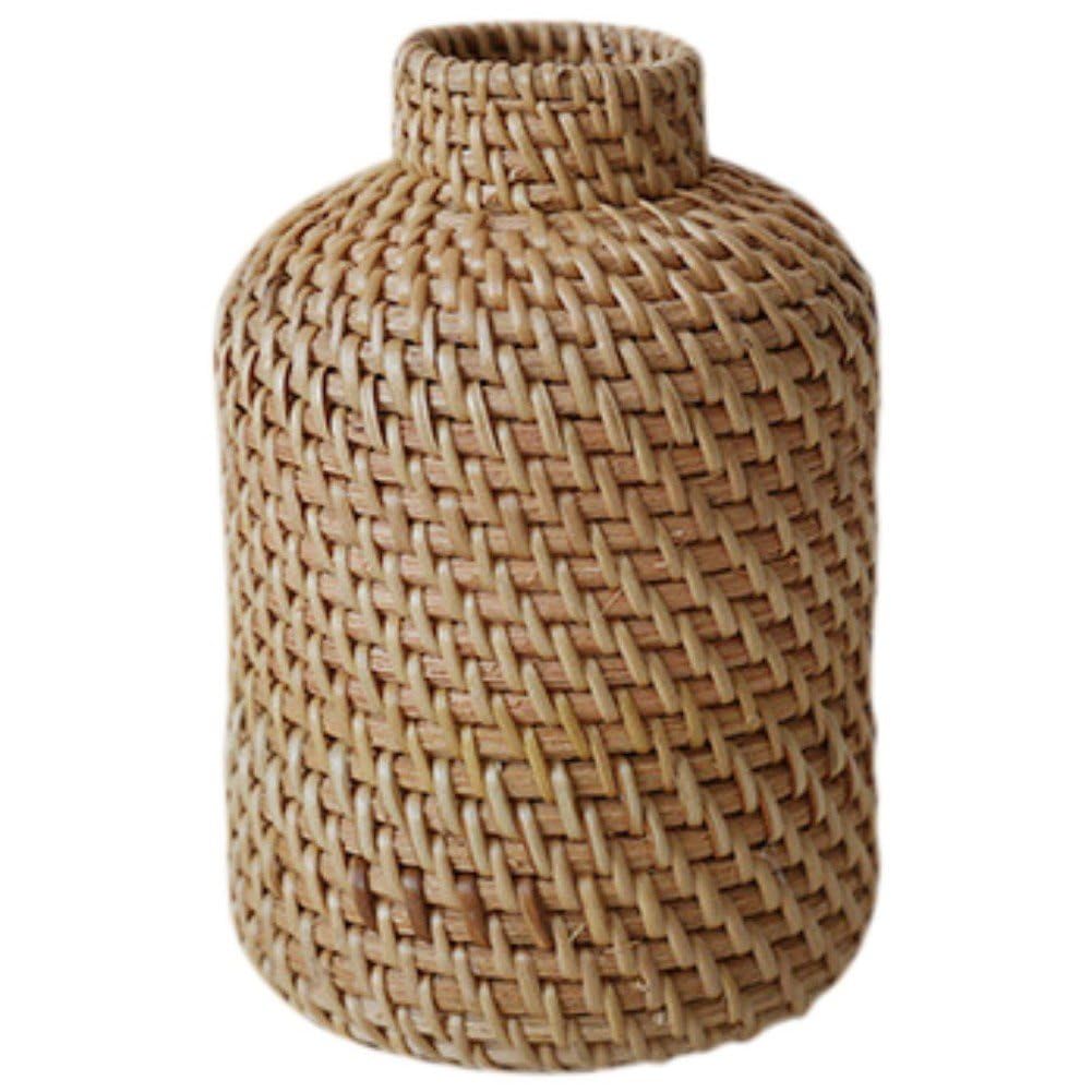 Sanfly Bucket Type High Wicker Dry Flower Vase, Rattan Plant Vase Rustic Woven Flowerpot Wicker Floor Vase Flower Arrangement Container For Home