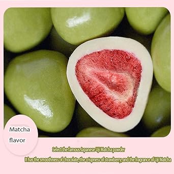 WSYLS Premium Freeze-Dried Strawberries Dipped in Chocolate Unbelievably Delicious Three Flavors for You To Choose Chocolate Covered Strawberries Chocolate Black Candy (Matcha flavor)