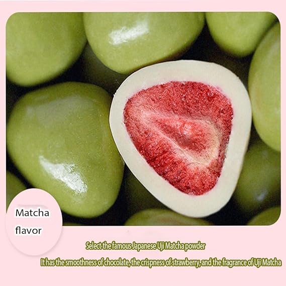 WSYLS Premium Freeze-Dried Strawberries Dipped in Chocolate Unbelievably Delicious Three Flavors for You To Choose Chocolate Covered Strawberries Chocolate Black Candy (Matcha flavor)