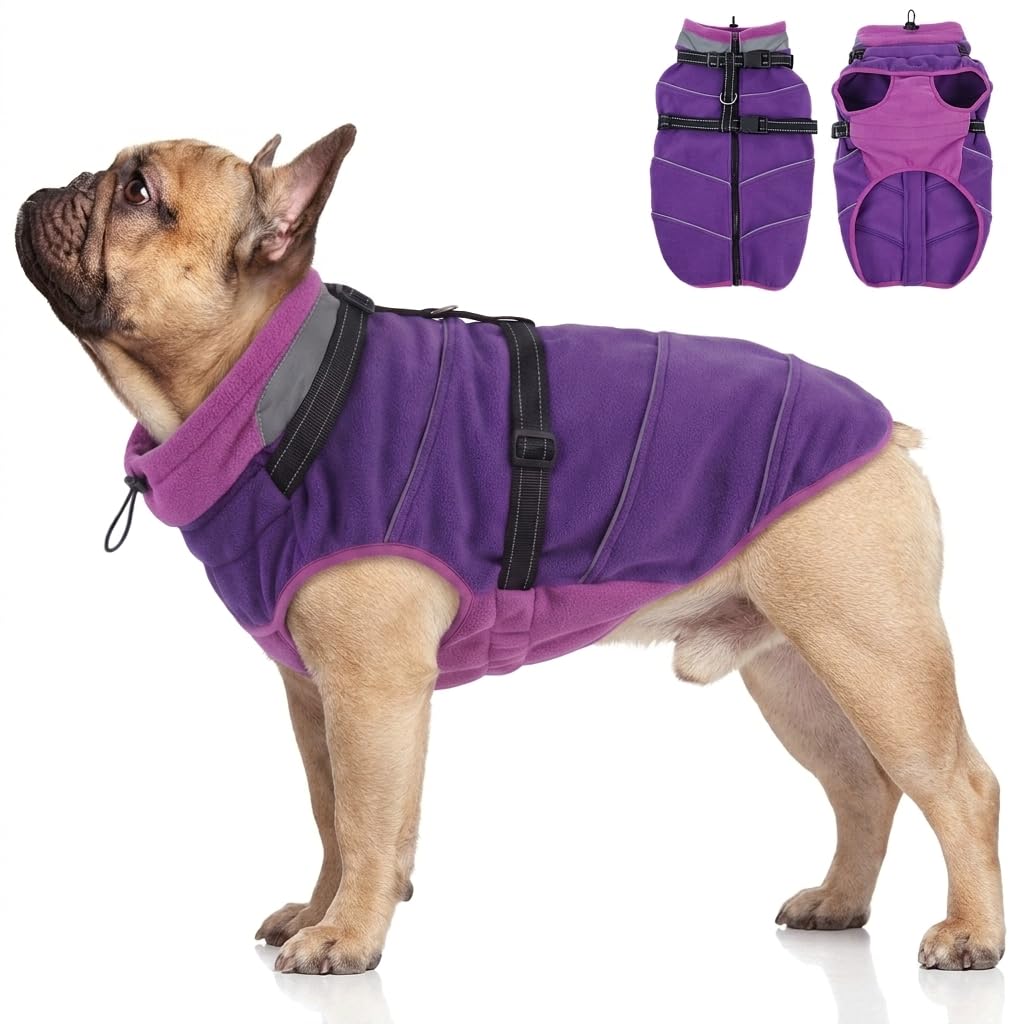 IDOMIK Dog Fleece Jacket with Harness Built in, Reflective Dog Winter Coat | Warm Turtlen…