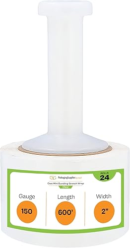 Vista 45 de PSBM - Mini envoltura elástica con asa, paquete de 18, 3 pulgadas x 1000 pies, calibre 80, transparente, película adhesiva de plástico pequeña