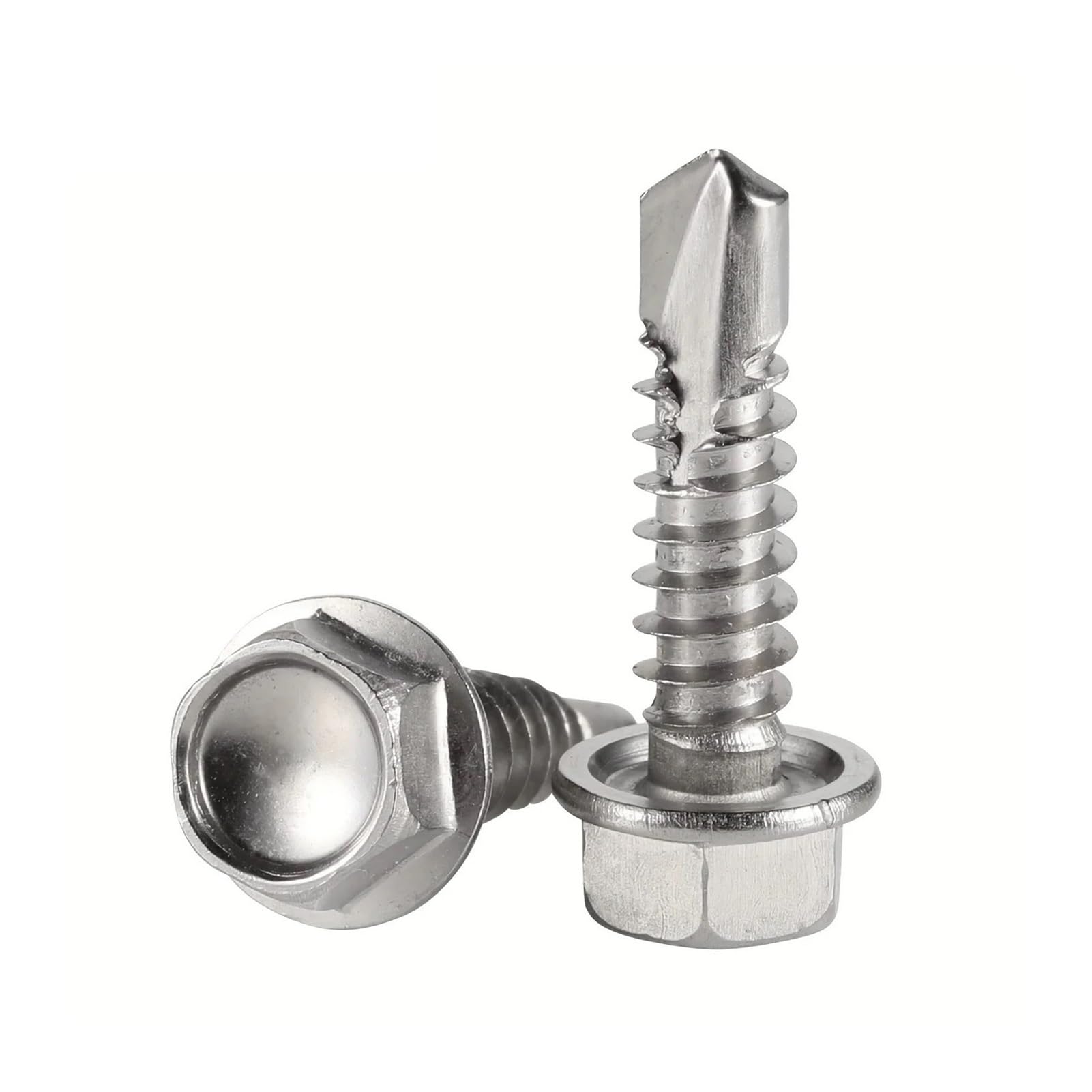 100 tornillos autorroscantes TEK n.° 8, cabeza hexagonal con arandela de acero inoxidable 410, tamaños surtidos for metal y muebles, acabado pulido(8x2)