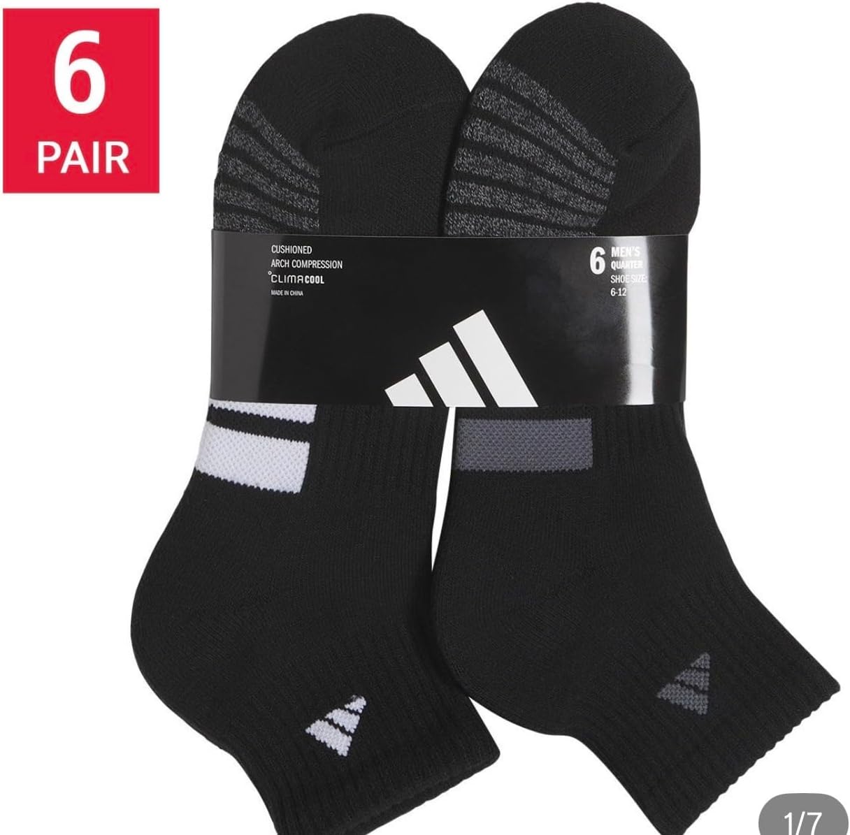 Adidas 6 Pairs Men's Low Cut Socks 6 Pack for Shoe Size 6-12 Black, Black, 6-12