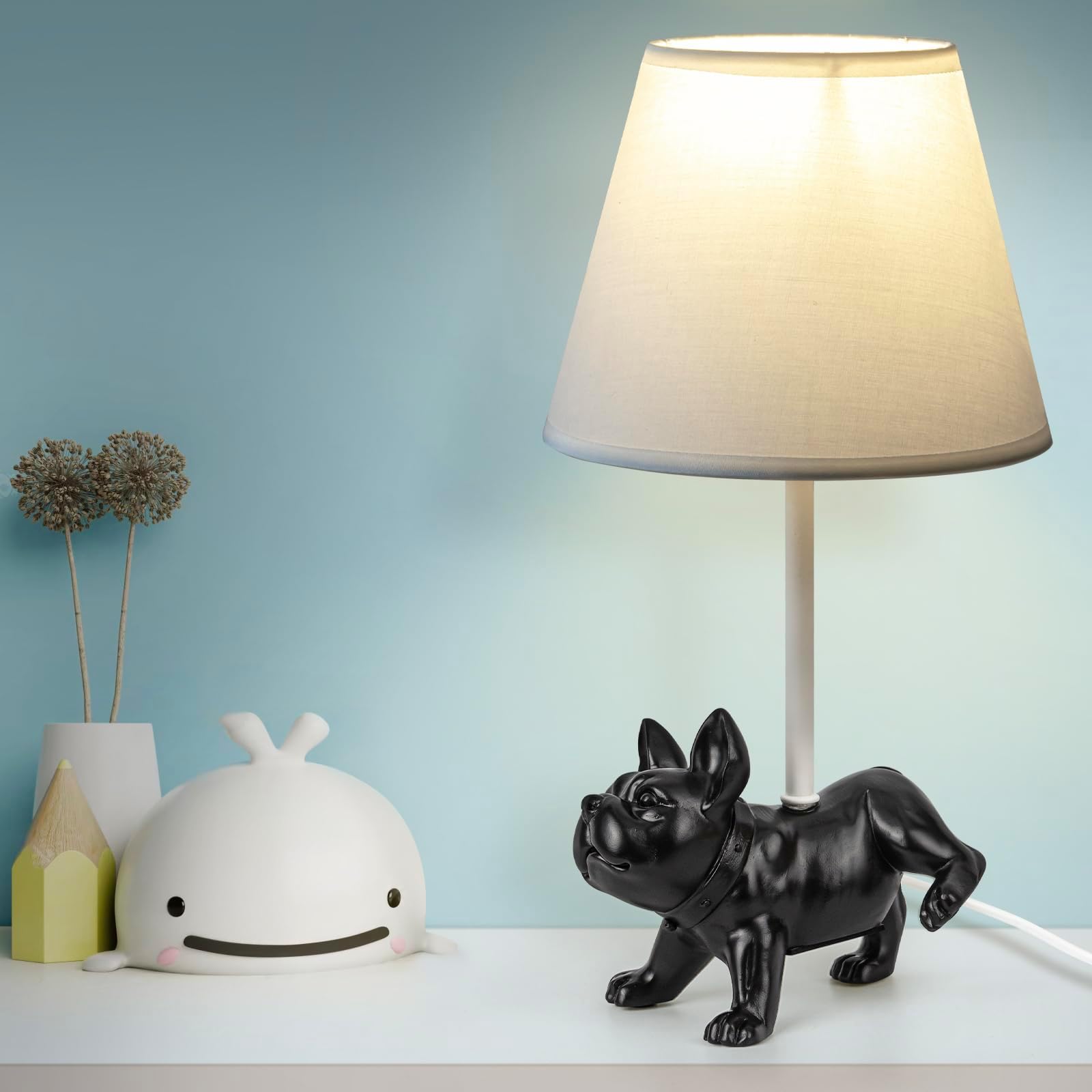 HERBESTBAY Kids Table Lamp, Adorable 13 Inch French Bulldog Style Kids