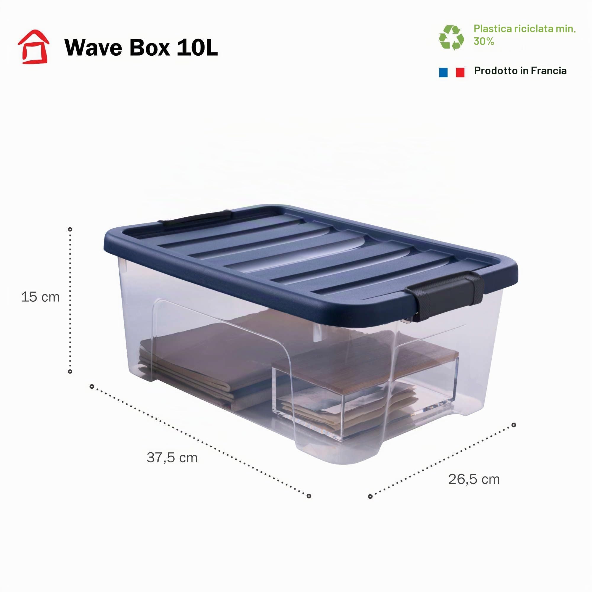 Sundis Wave Box, scatola portaoggetti 10l, con coperchio a clip, plastica trasparente, impilabile, ideale per la camera da letto, lo spogliatoio, le scarpe, l'ufficio (Confezione da 2)