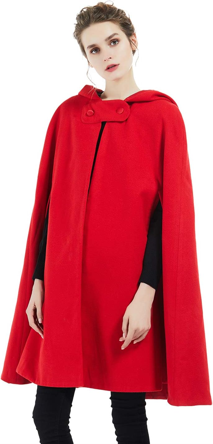 BEAUTELICATE Hooded Cloak Wedding Cape for Women Bridal Winter Robe Wool Blend Halloween Costume Christmas