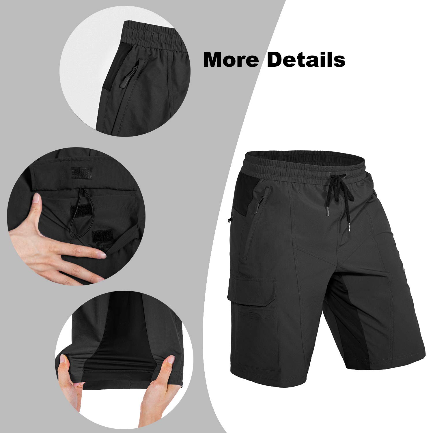 Hiauspor Herren MTB Hose Kurz Gepolstert Mountainbike Hose mit Polster Fahrradhose Herren Atmungsaktiv Radhose Outdoor Schnelltrocknend Radlerhose