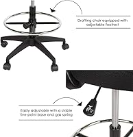 Vista 6 de BestOffice Silla de dibujo alta para oficina, silla de escritorio de pie, silla de computadora de malla, altura ajustable con soporte lumbar, brazos