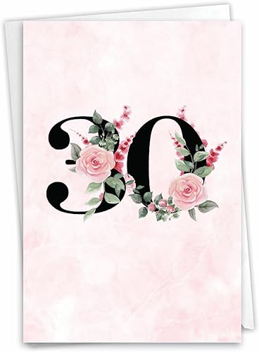 NobleWorks Floral Age 30 C10053MBG Tarjeta de felicitación de cumpleaños de hito número 30 con sobre de 5 x 7 pulgadas (1 tarjeta)