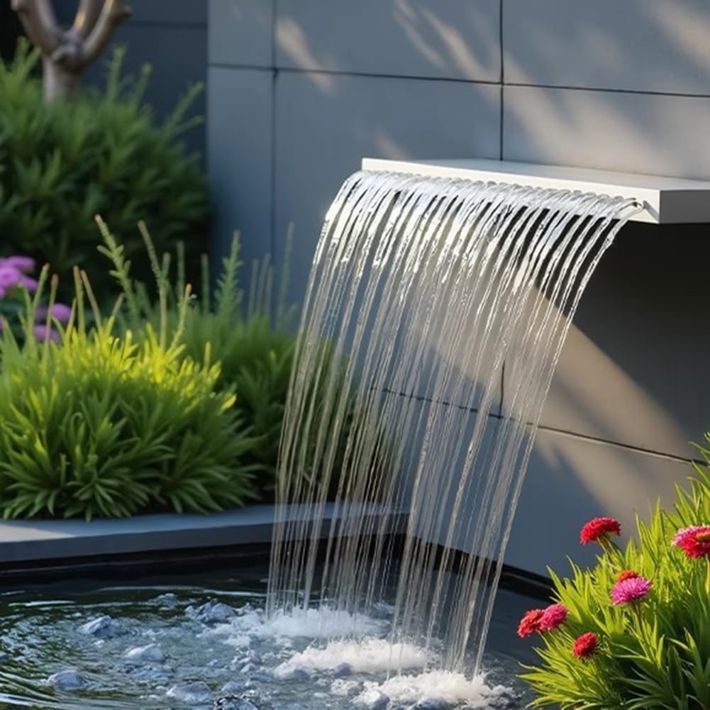 Stainless Steel Waterfall Spillway for Pool Fountain - Decorative Wall Feature for Pond, Stream, Garden & Patio - Durable Outdoor Water Feature for Tranquil Ambiance