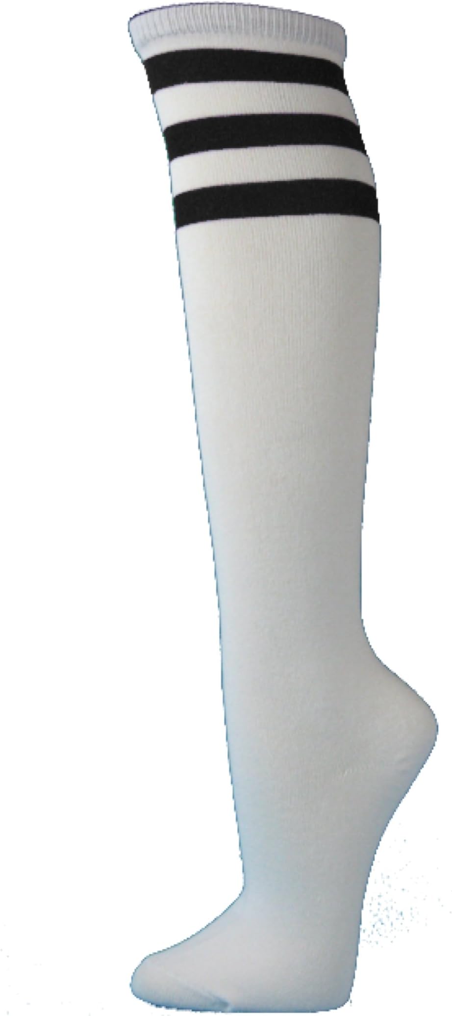 Youth White Striped Knee High Fashion Casual Tube Cotton Socks (1 Pair)