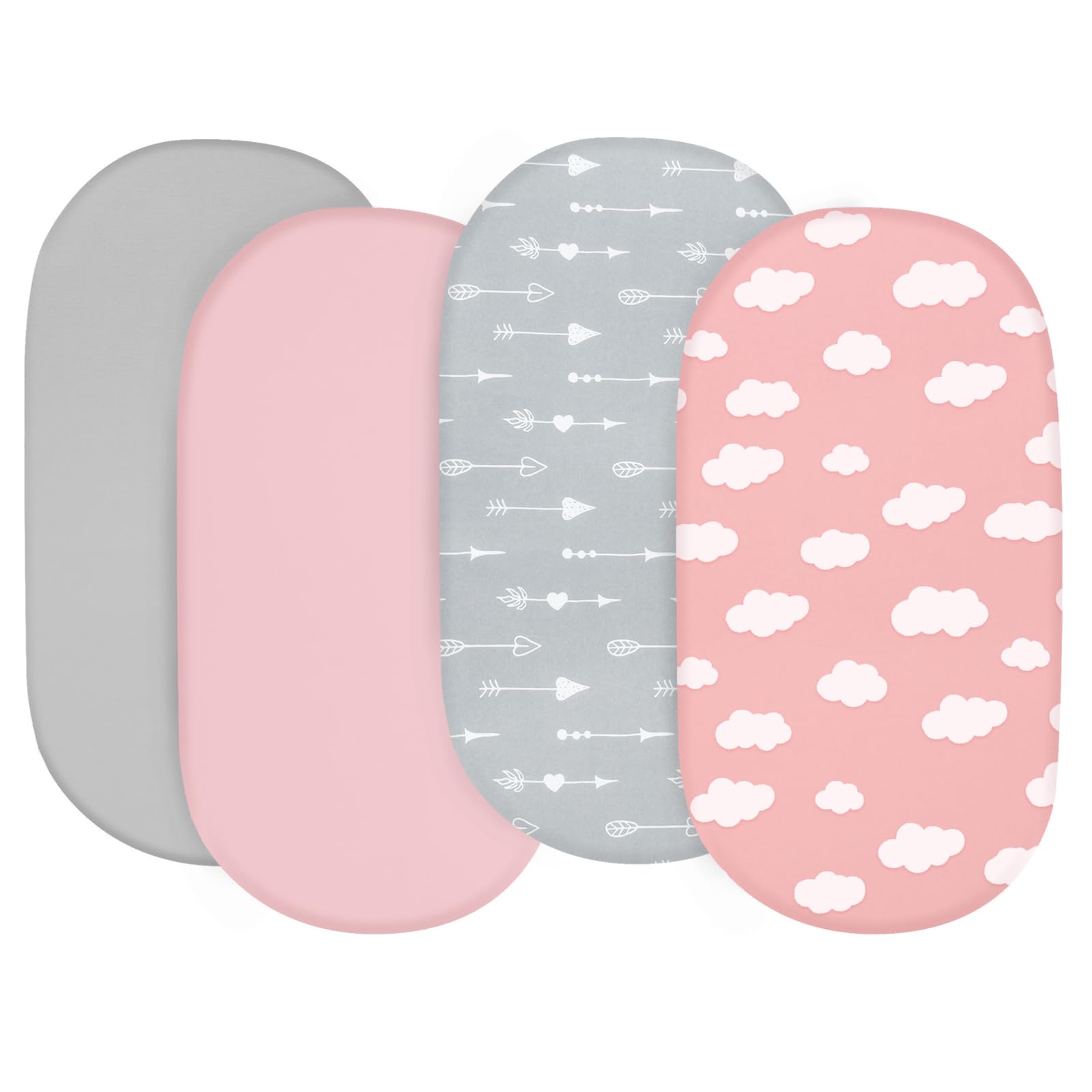 Baby Bassinet Sheets 4 Pack Fit for SNOO Smart Sleeper and Chicco LullaGo Anywhere Portable Bassinet, Ultra Soft & Skin-Friendly, Pink Print