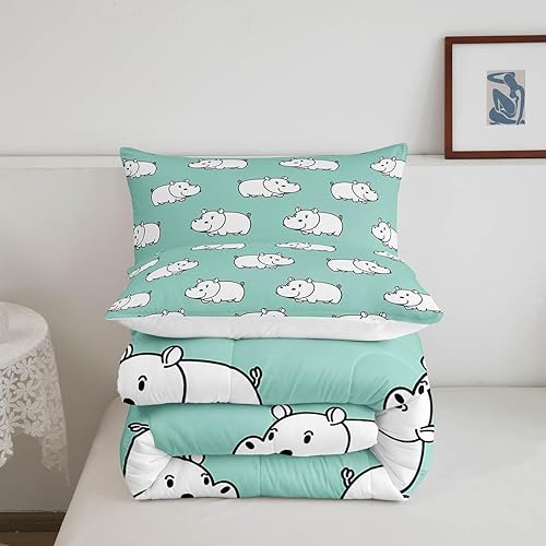 Miniatura 5 de Erosebridal Lindo juego de ropa de cama de hipopótamo tamaño matrimonial, juego de edredón de hipopótamo de dibujos animados para niños y niñas,
