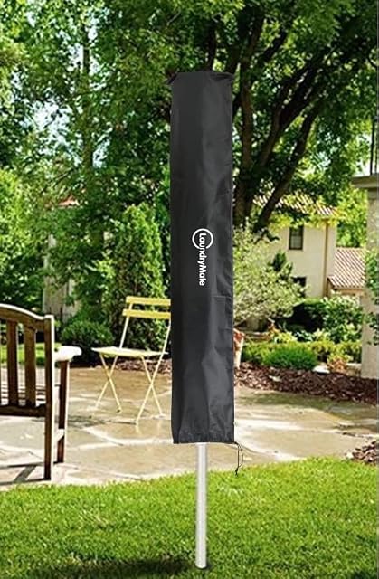 Rotary Washing Line Cover Waterproof Fabric - Heavy Duty Rotary Clothes Line Cover - Protective Weather Resistant Parasol Cover for Garden Dryer and Airer Black