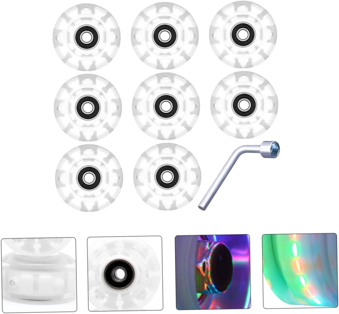 Light Up PU Roller Skate Wheels with Bearings and Wrench Outdoor Grippy Replacement Wheels for Double Row Skates for Adults