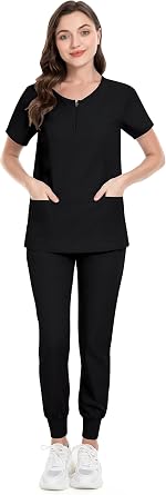 niaahinn Scrub Set V-Neck Scrub Top & Jogger Pants Medical Uniforms Scrub Suit for Women