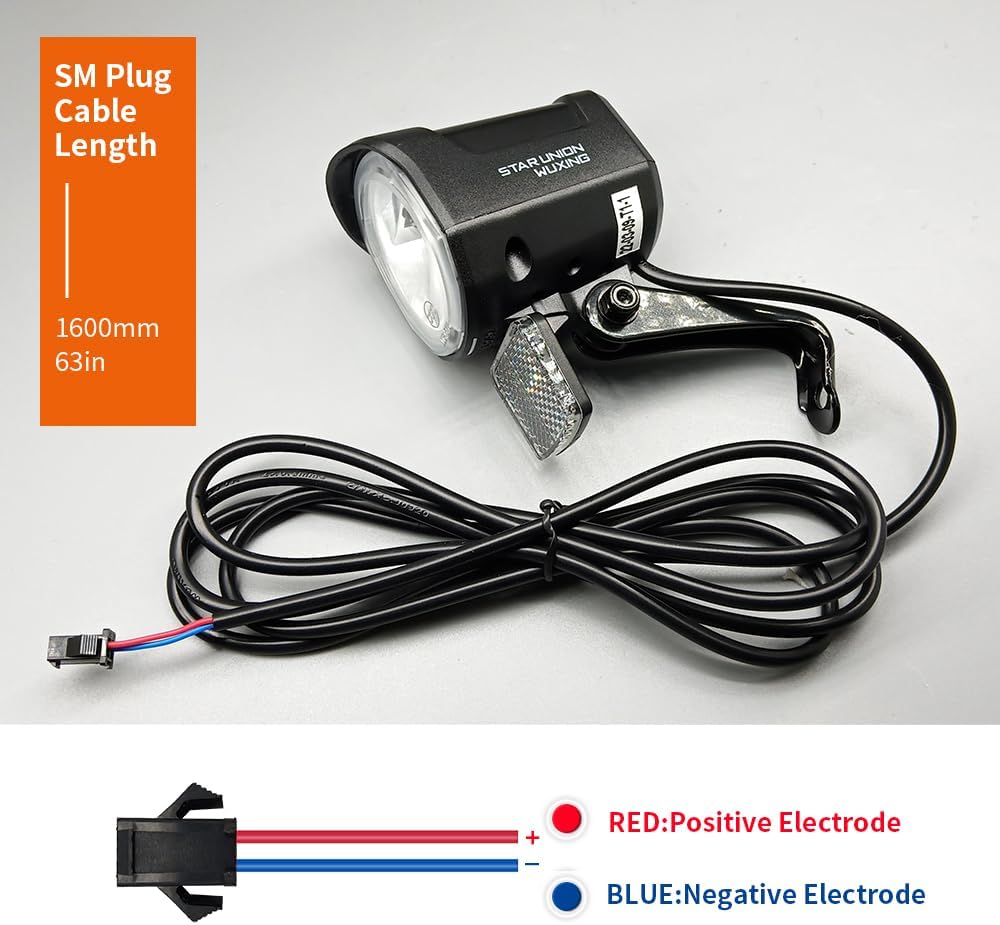 Ebike Headlight 12V-60V with 2 Pin Connector - LED Front Light for Night Riding, Electric Mountain &Electric Scooter - Wired Ebike Accessories (QD252-SM Plug)