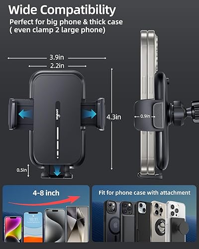 Miniatura 4 de volport Soporte de teléfono de ventilación para automóvil, manos libres con clip de ventilación de aire con abrazadera ancha profunda, soporte