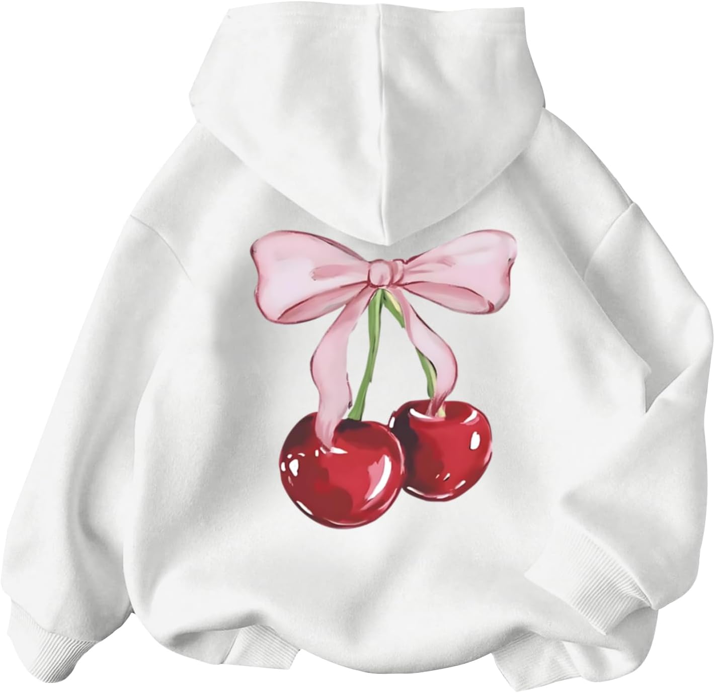 Tuislay Cute Cherry Hoodie For Girls Bow Graphic Hoodies Kids Long Sleeve Hooded Sweatshirt Preppy Coquette Clothes Pullover(White,10 Years) - Image 4
