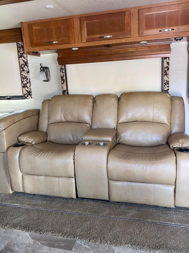 RecPro Charles 70" Powered Double RV Wall Hugger Recliner Sofa | Loveseat | RV Furniture with Upgraded 2023 Fabric (Toffee)