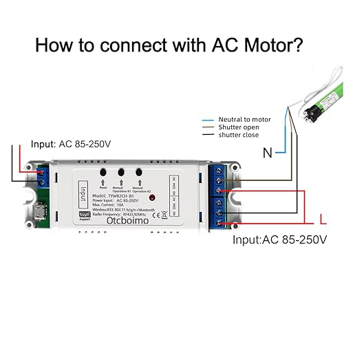 Miniatura 7 de Interruptor de motor de CA inteligente WiFi, control remoto para motor monofásico hacia adelante y atrás, interruptor de salida pasiva de contacto