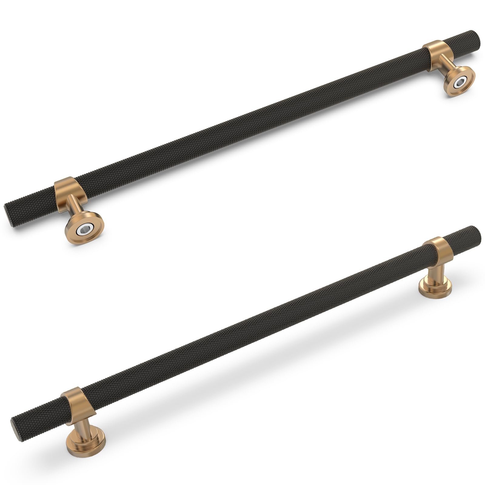 KOMOTIA 10 Pack 10 Inch Cabinet Pulls knurled Matte Black and Champagne Bronze Kitchen Cabinet Handles Aluminum and Zinc Alloy Drawer Pulls Solid