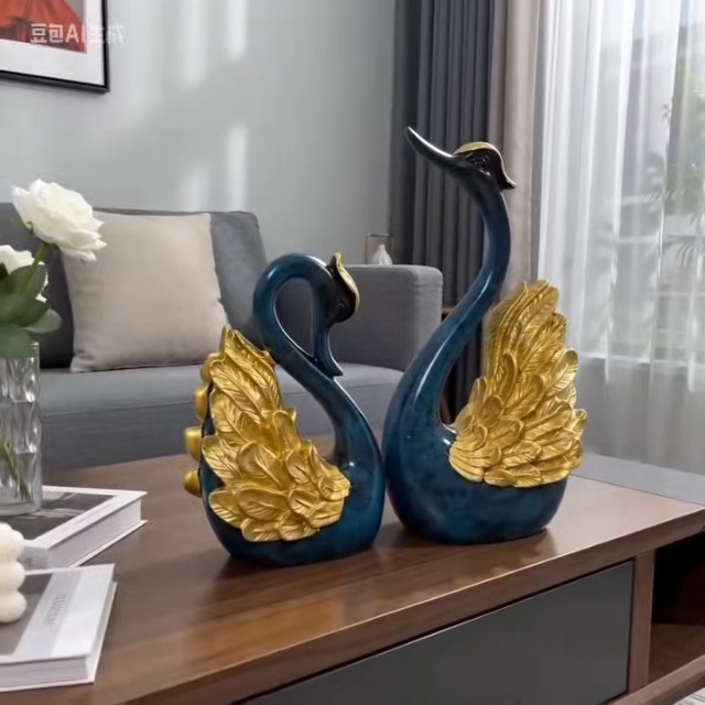 Pareja de estatuas de cisnes para decoración del hogar miniatura 7