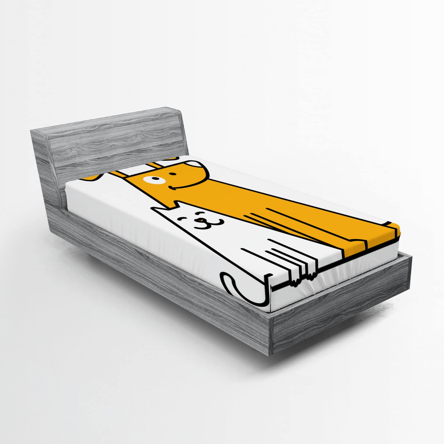 Ambesonne Cartoon Fitted Sheet, Cats and Dogs Human Best Friends Forever Room Art Print, Soft Decorative Fabric Bedding All-Round Elastic Pocket, Twin Size, Apricot White