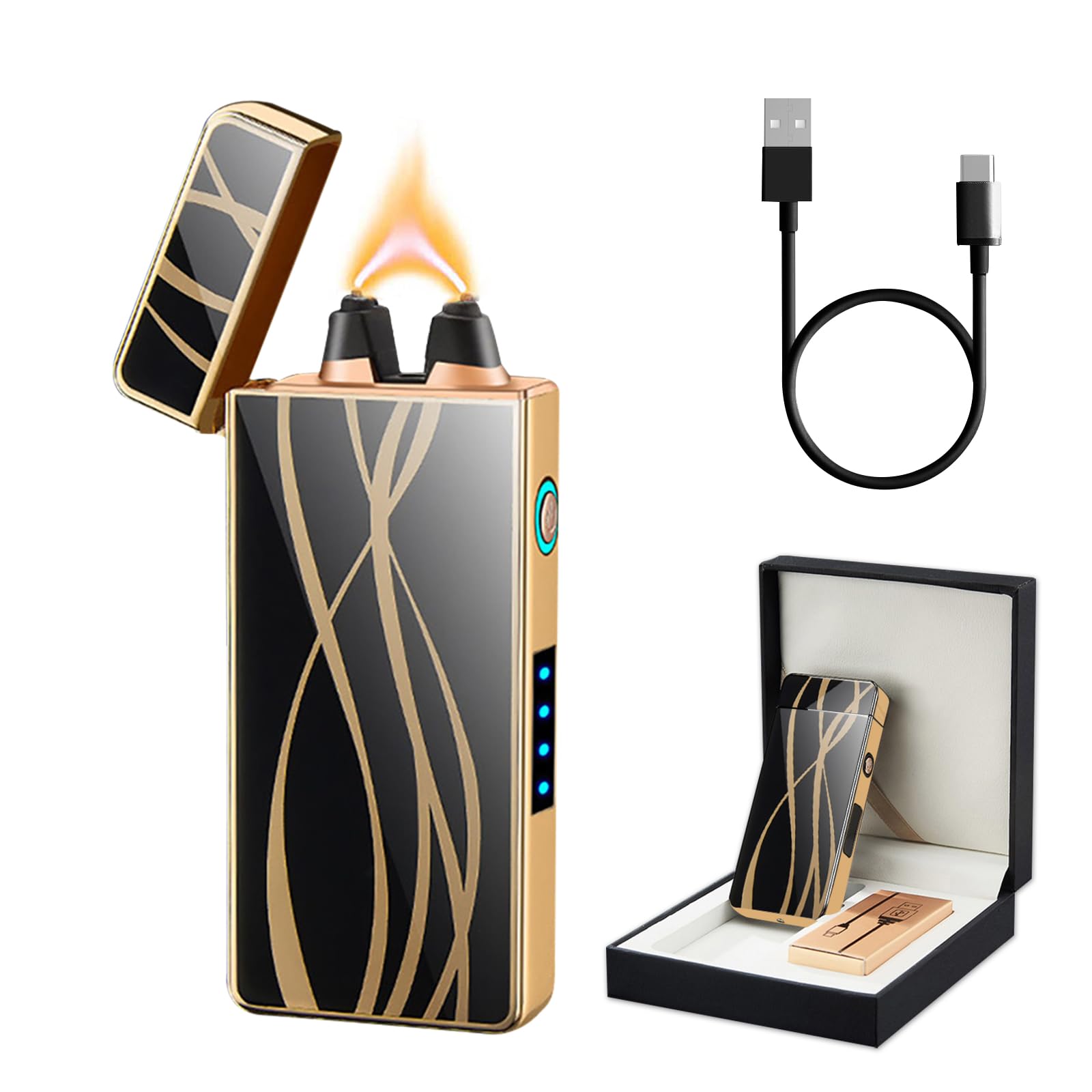 TIKIUKI Electric Lighters Windproof & Flameless with USB Rechargeable Plasma Arc Lighter with Safety Switch Lighters for Camping, Hiking, Outdoor Activities(Streamline)