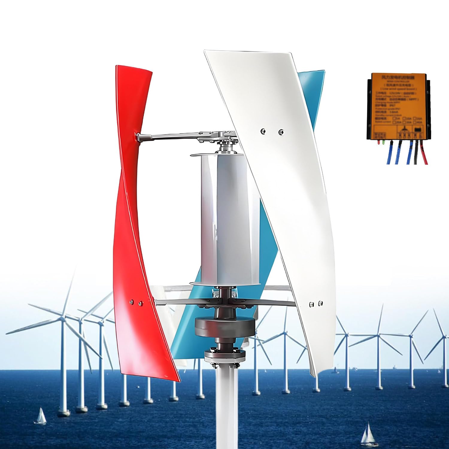 GLBMXDD 3-Blade Helix Maglev Axis Wind Turbine Generator,12V/24V Vertical Windmill 200W-Threecolor24V