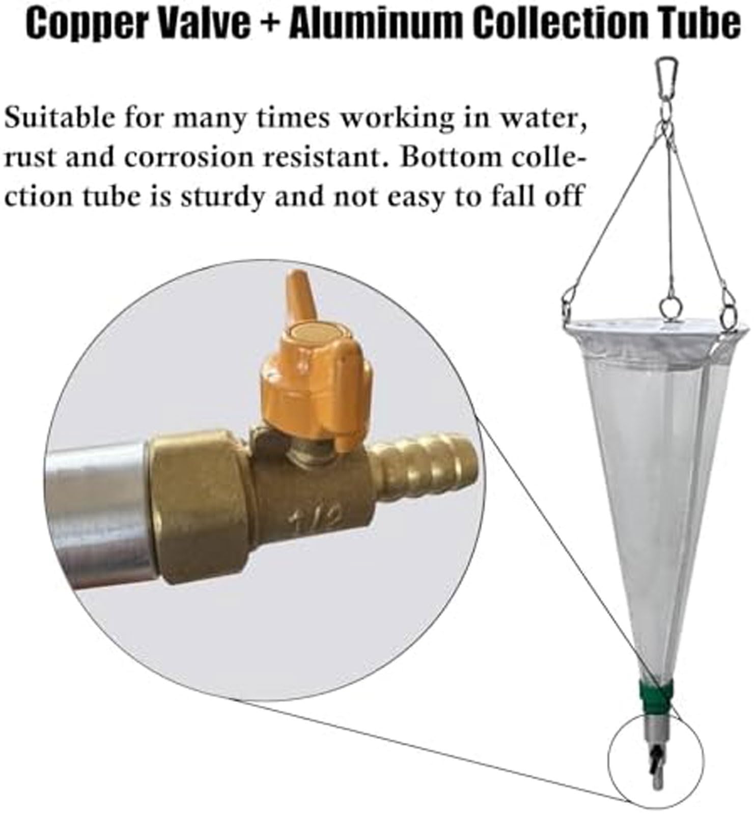 Plankton Collection Net 125/200 Échantillonneur d'organismes marins en maille avec perche télescopique pour la surveillance de l'environnement, matériau en nylon, mât de 3 m inclus