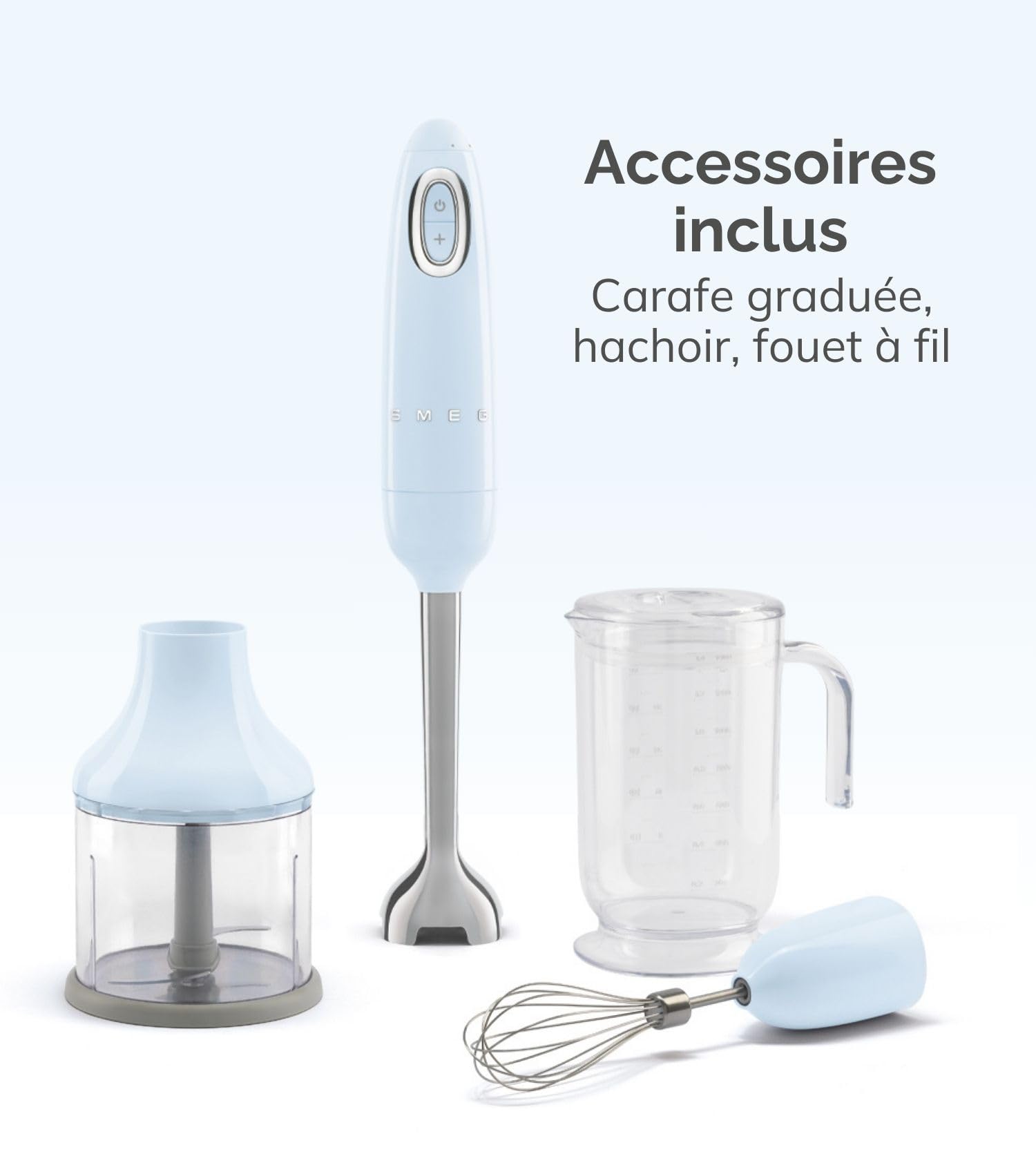Smeg, Mixeur Plongeant HBF03CREU, Fonction Turbo et Système de Coupe Flowblend, avec Poignée Antidérapante, Range Cordon Intégré, Accessoires Inclus, Puissance 700W, Crème