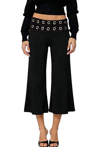 Adoeren Women Fold Over Lounge Capris Wide Leg Cropped Flowy Gaucho Pants Comfy Casual Yoga Coluttes Pajama Bottom