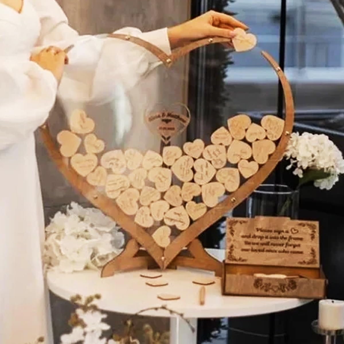 Alternative au livre d'or de mariage personnalisé, livre d'or personnalisé en forme de cœur transparent, boîte d'invités en bois en forme de cœur