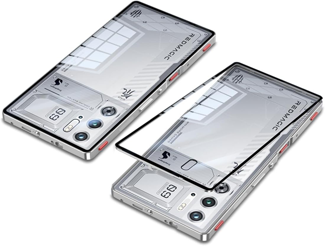 Case Compatible with Red Magic 9 Pro & 9S Pro with Screen Protector,Metal Frame + Clear Tempered Glass Back Cover,Silver