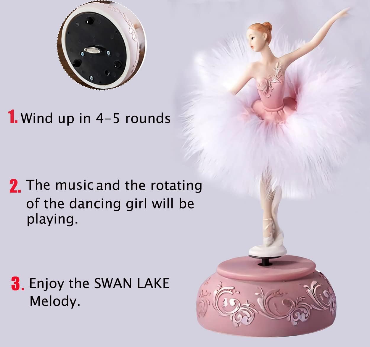 Ballerina Music Box Figurine Plays Swan Lake Tune, Musical Figure Hand-Painted Feather Skirt Ballet Recital Gift for Daughter Granddaughter Girls Wife Birthday - Image 4
