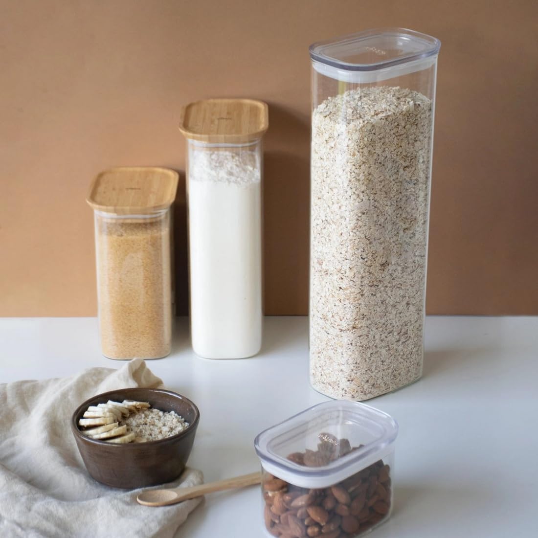 Pebbly - Coffret de 3 Boîtes de Conservation Hautes et Rectangulaires en Verre avec Couvercles en Verre - 470 ml, 1,2 L et 1,8 L - Un Rangement Optimisé pour une Cuisine Organisée