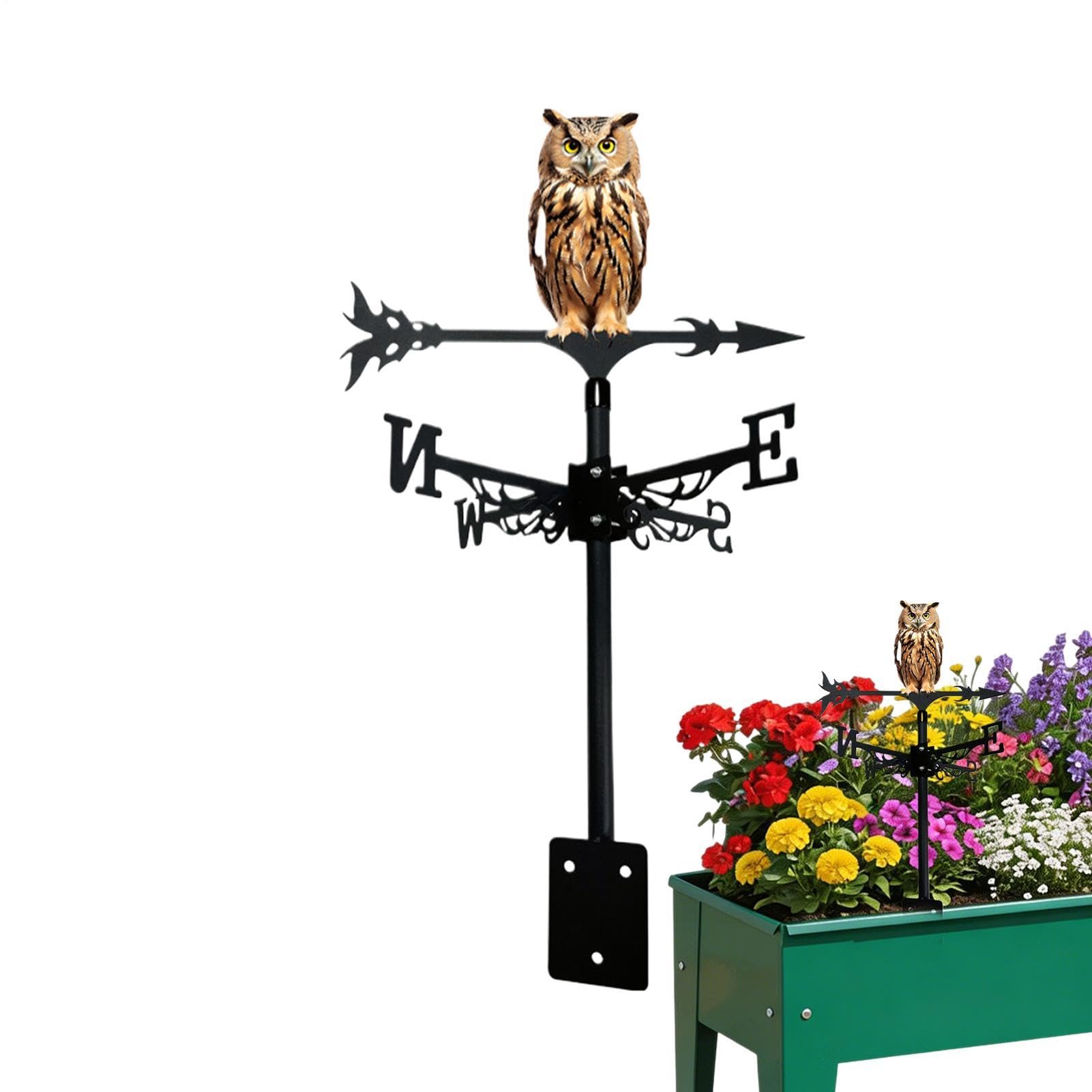 Gufo a paletta meteo, indicatore del vento rotante in metallo, scultura per tetto, decorazione per la direzione del vento da giardino, per patio, cortile, terrazza, villa, casa, guida meteorologica
