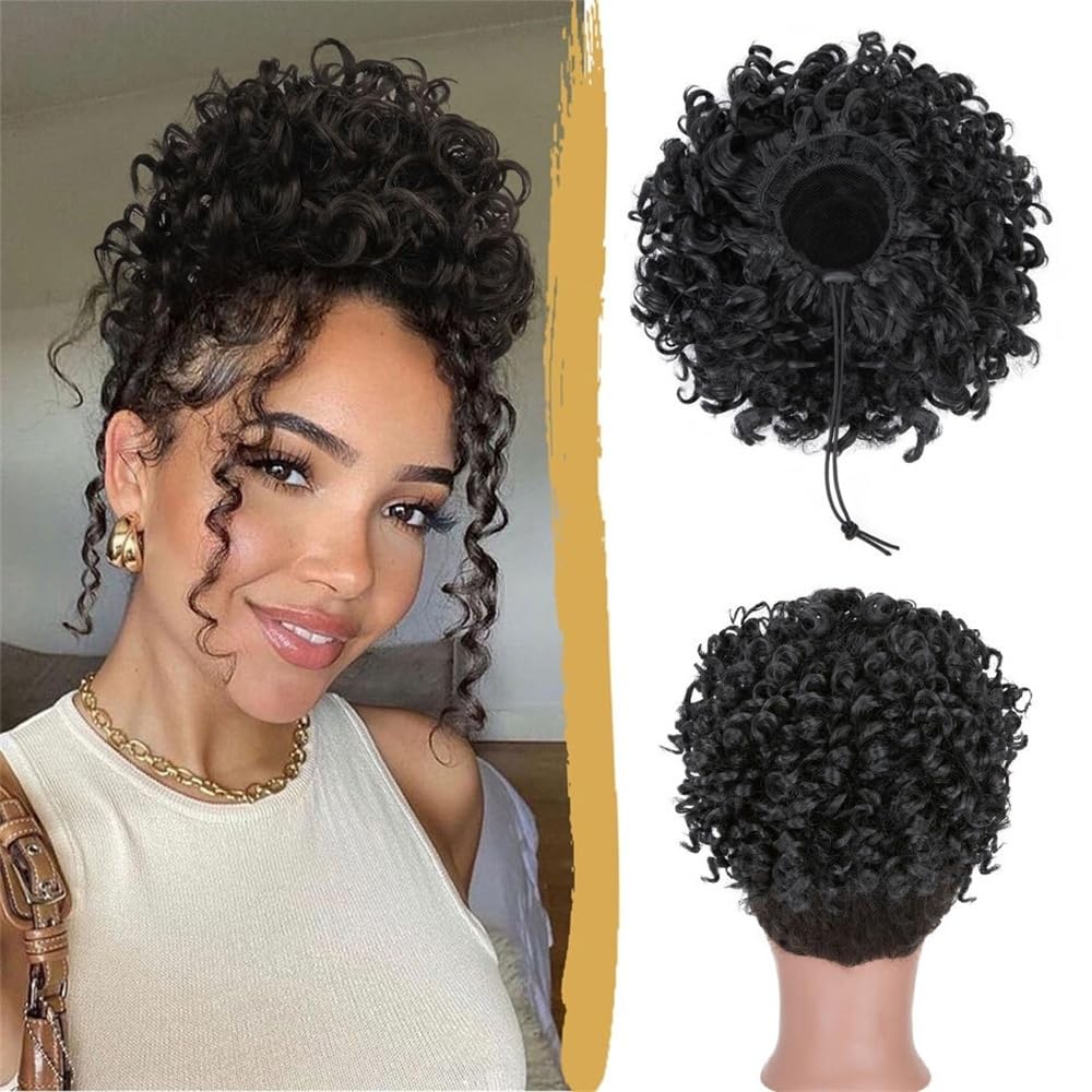 Chignon riccio e soffice, spettinato, spettinato, elastico, coulisse, coda di cavallo, scrunchies for capelli sintetici(Silver-Gray)