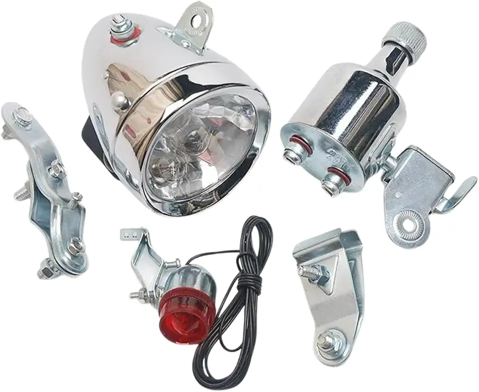 Kit Farol Dínamo Bike Com Luz Traseira Modelo Vintage